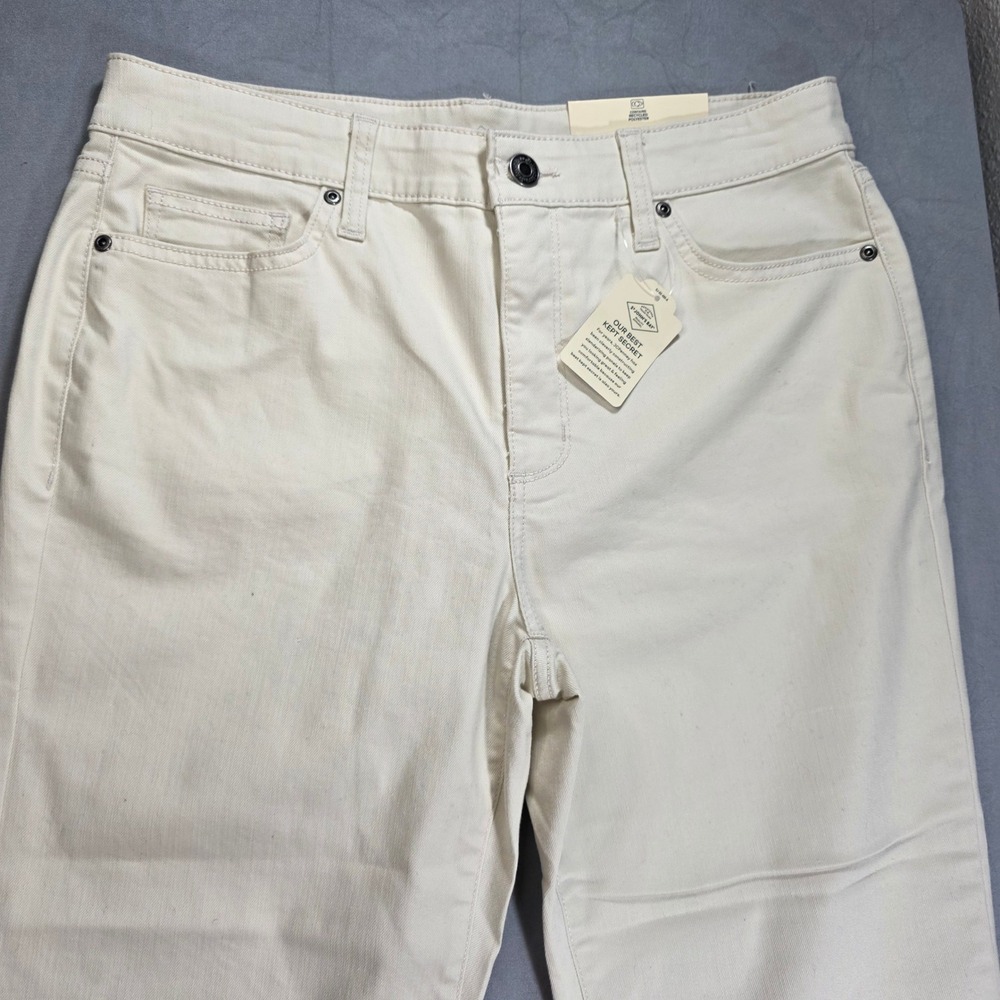 St Johns Bay Womens 12P Petite Straight High Rise Jeans Birch White NWT